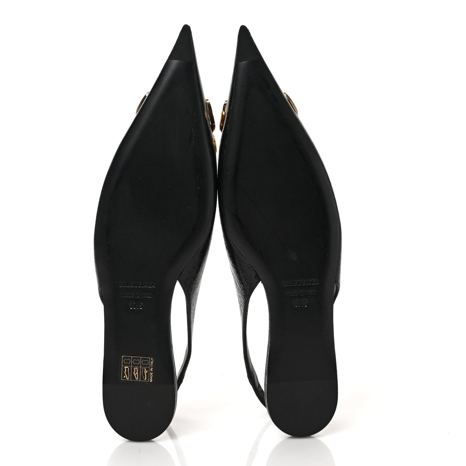 Balenciaga Coated Calfskin BB Knife Pointy Toe Slingback Flats 37.5 Black 5 of 10