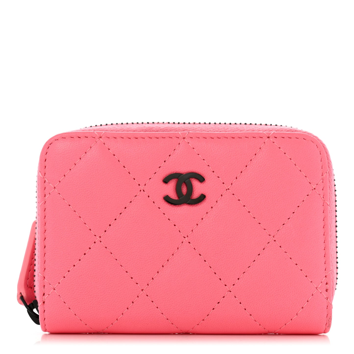 Lambskin Quilted Zip Around Coin Purse Pink