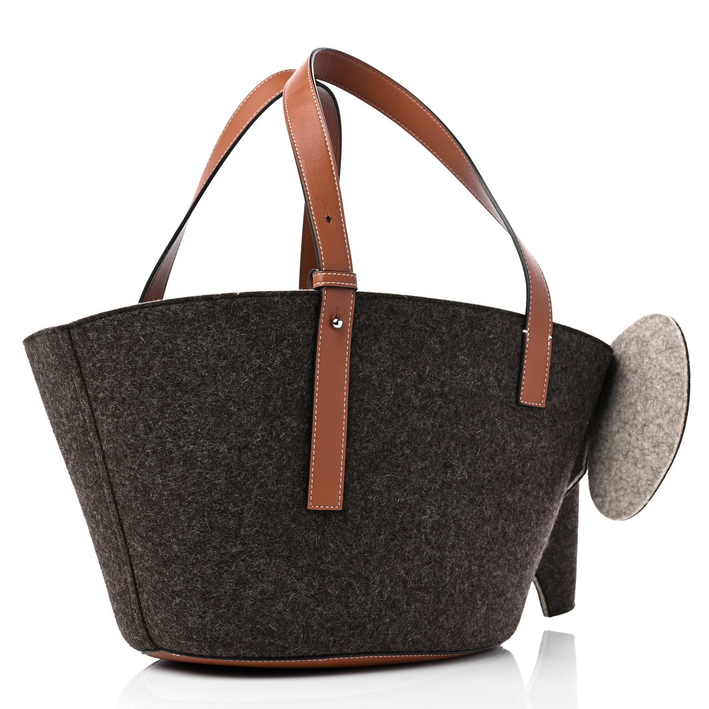 Calfskin Felt Elephant Basket Tote Brown Beige