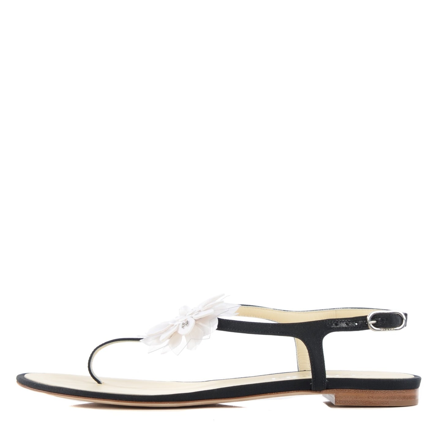 Grosgrain Camellia Thong Sandals 38 Black White