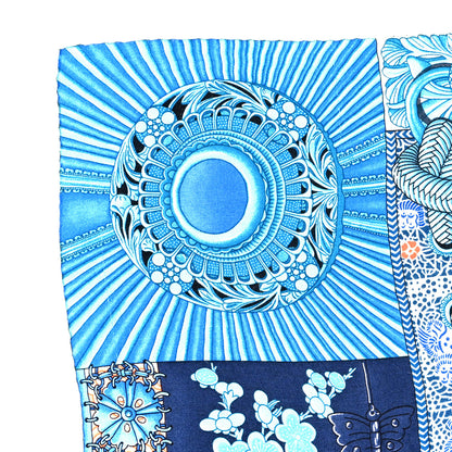 Hermes Cashmere Silk Parures De Samourais Shawl 140 Caban Bleu Ciel Saumon 5 of 5