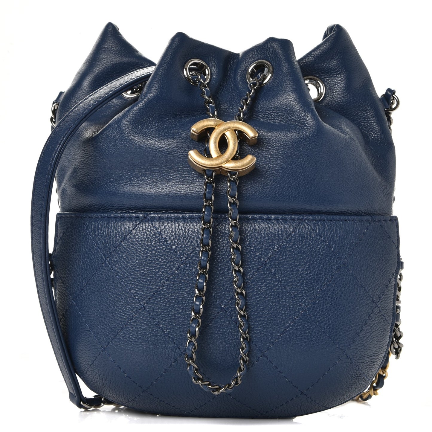 Calfskin Quilted Small Gabrielle Bucket Dark Blue