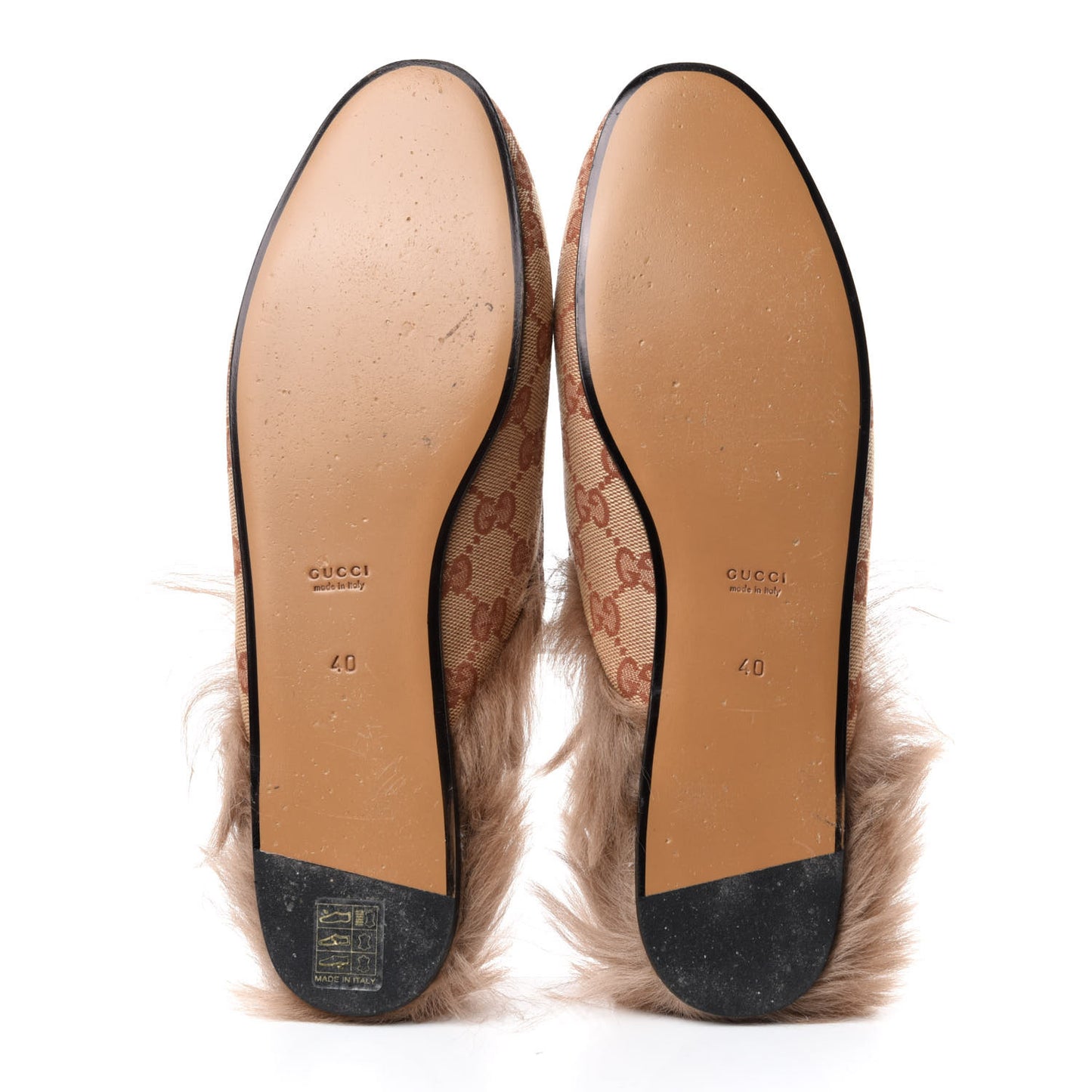 GG Monogram Fur Womens Princetown Slippers 40 Beige Ruggine Rust