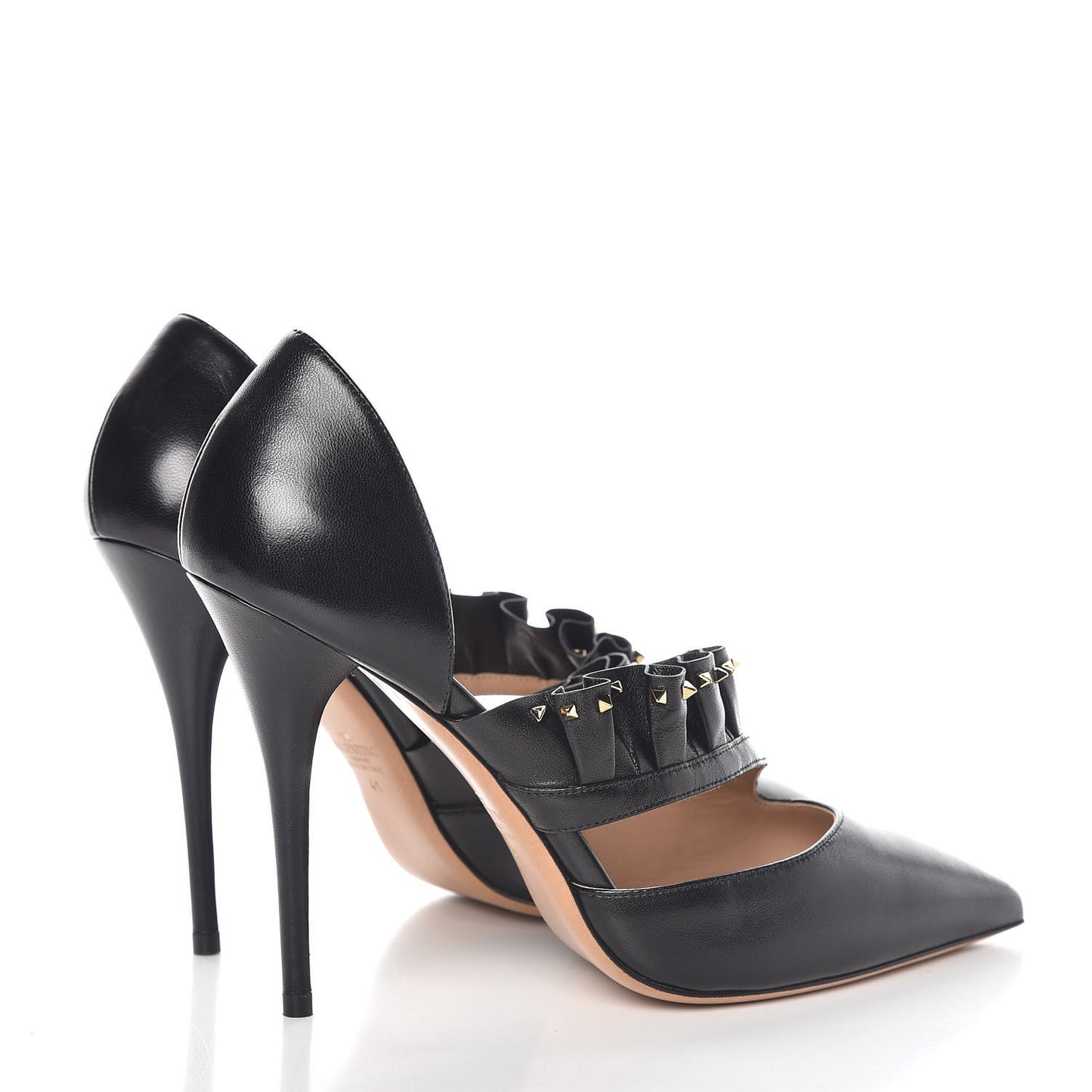 Nappa Studded Ruffle d'Orsay Pumps 41 Black