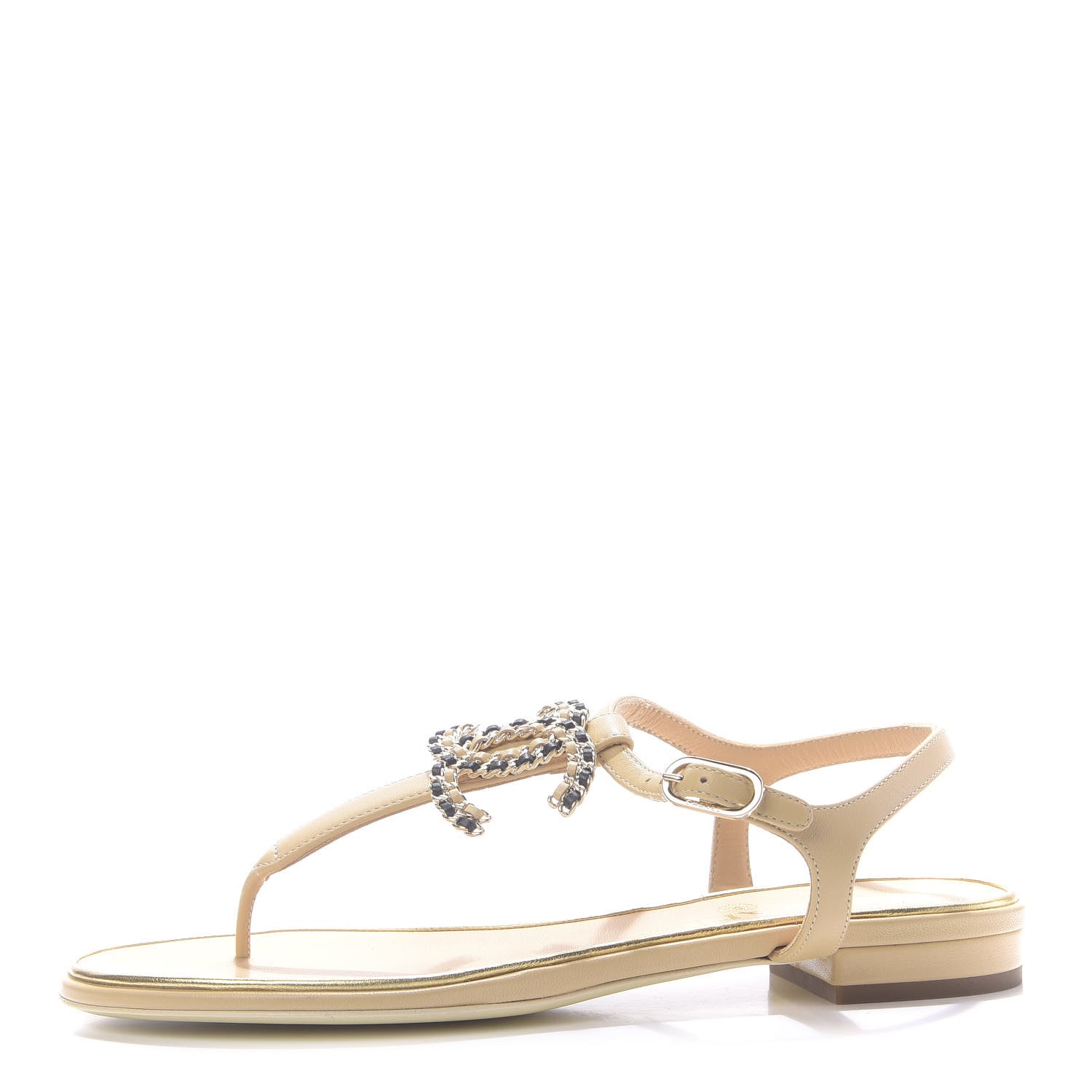 Chanel Lambskin CC Chain Thong Sandals 36 Beige 1 of 10