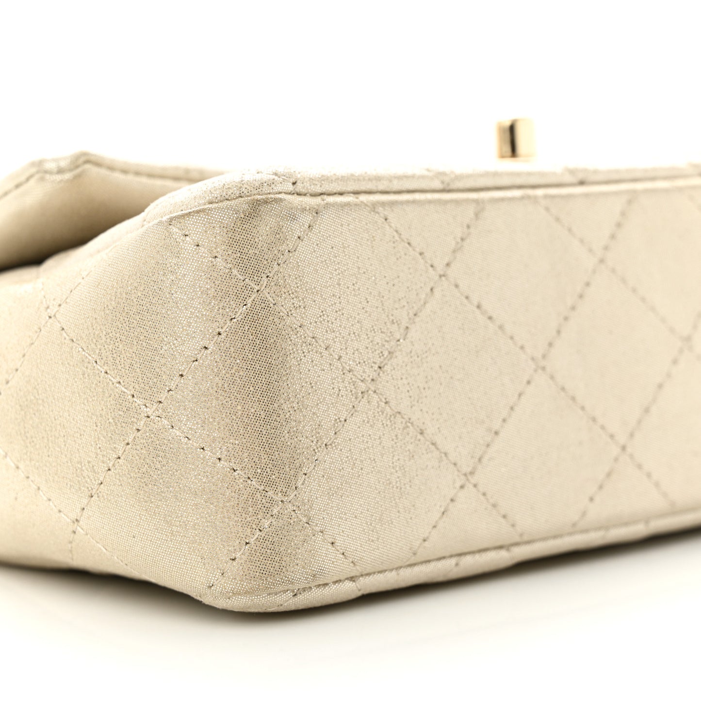 Iridescent Calfskin Quilted Mini Rectangular Flap Light Gold