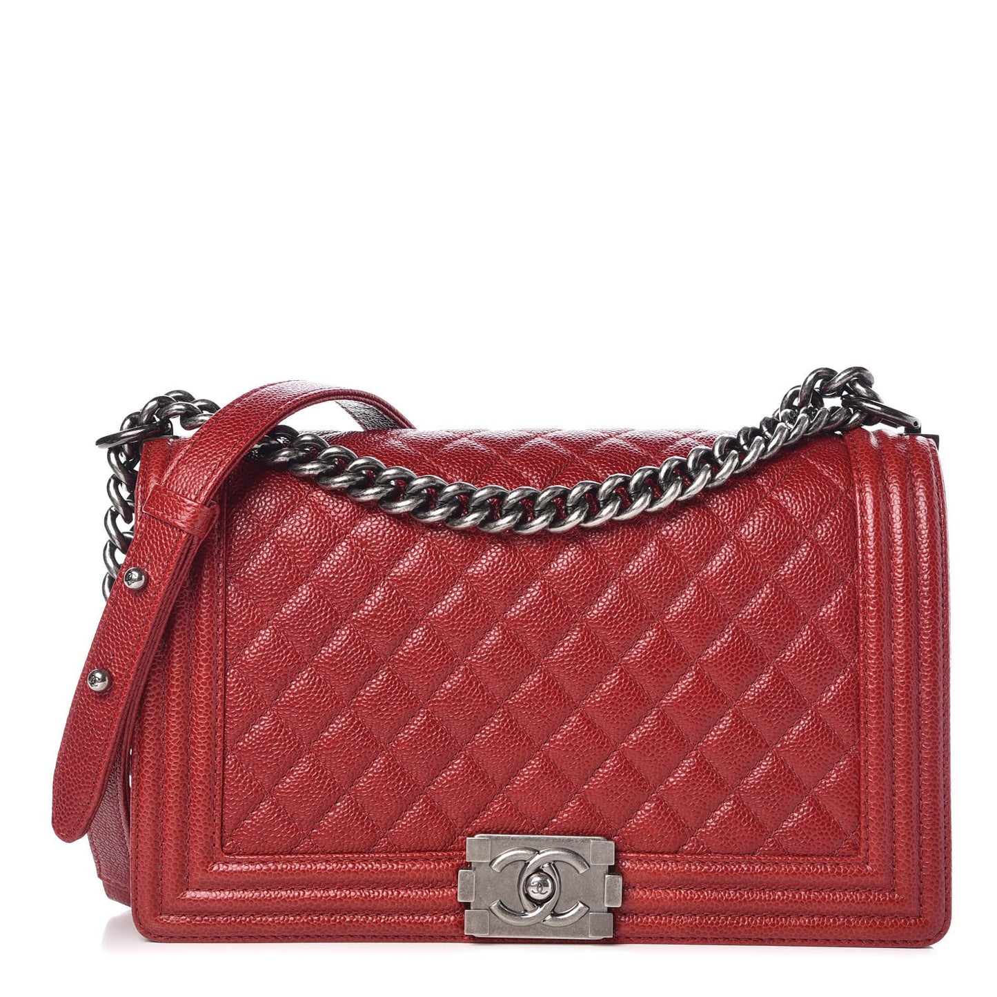 Caviar Quilted New Medium Boy Flap Red