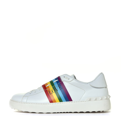 Valentino Garavani Calfskin Rainbow Printed Rockstud Open Sneakers 40 White Multicolor 1 of 16