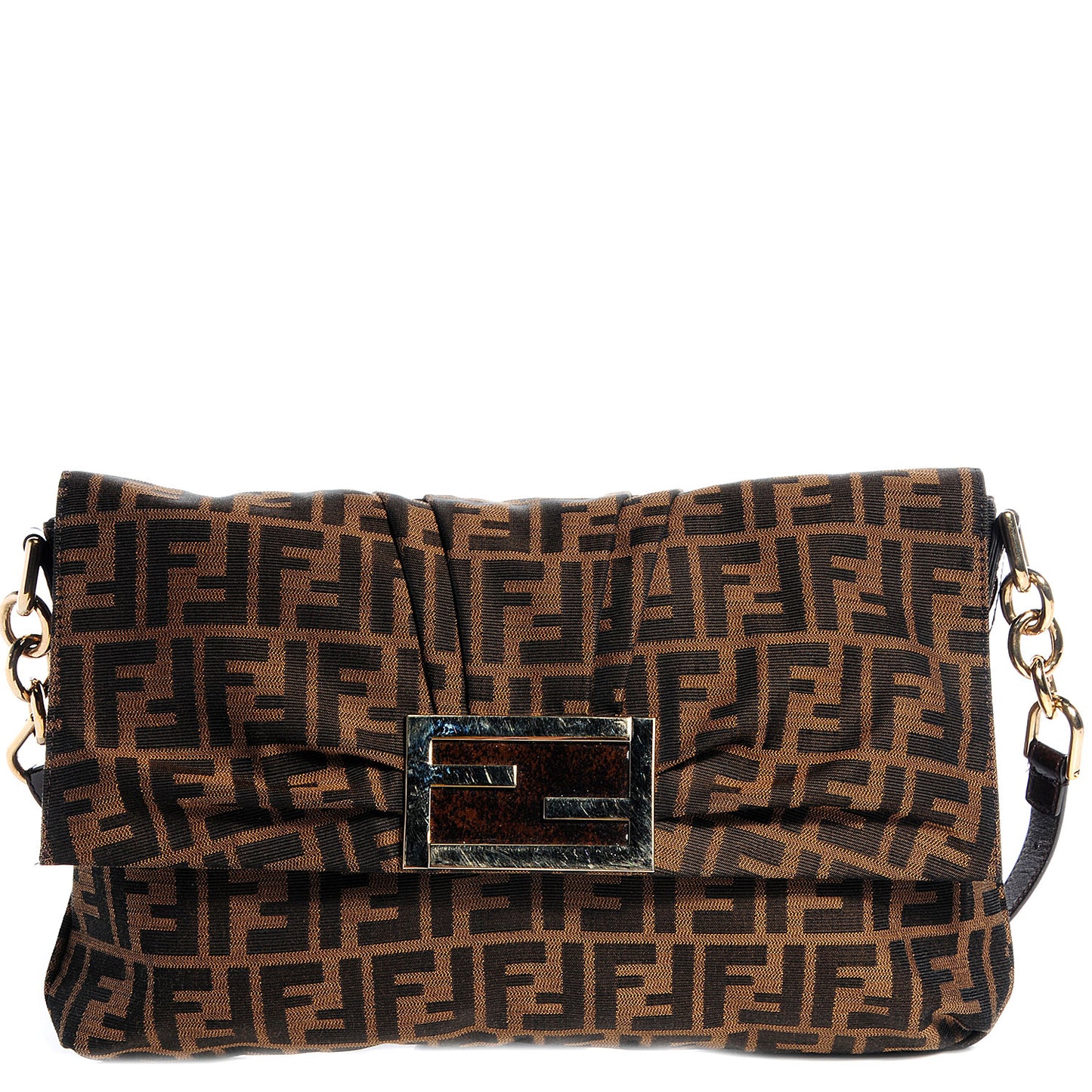 Zucca Patent Large Mia Shoulder Flap Tobacco
