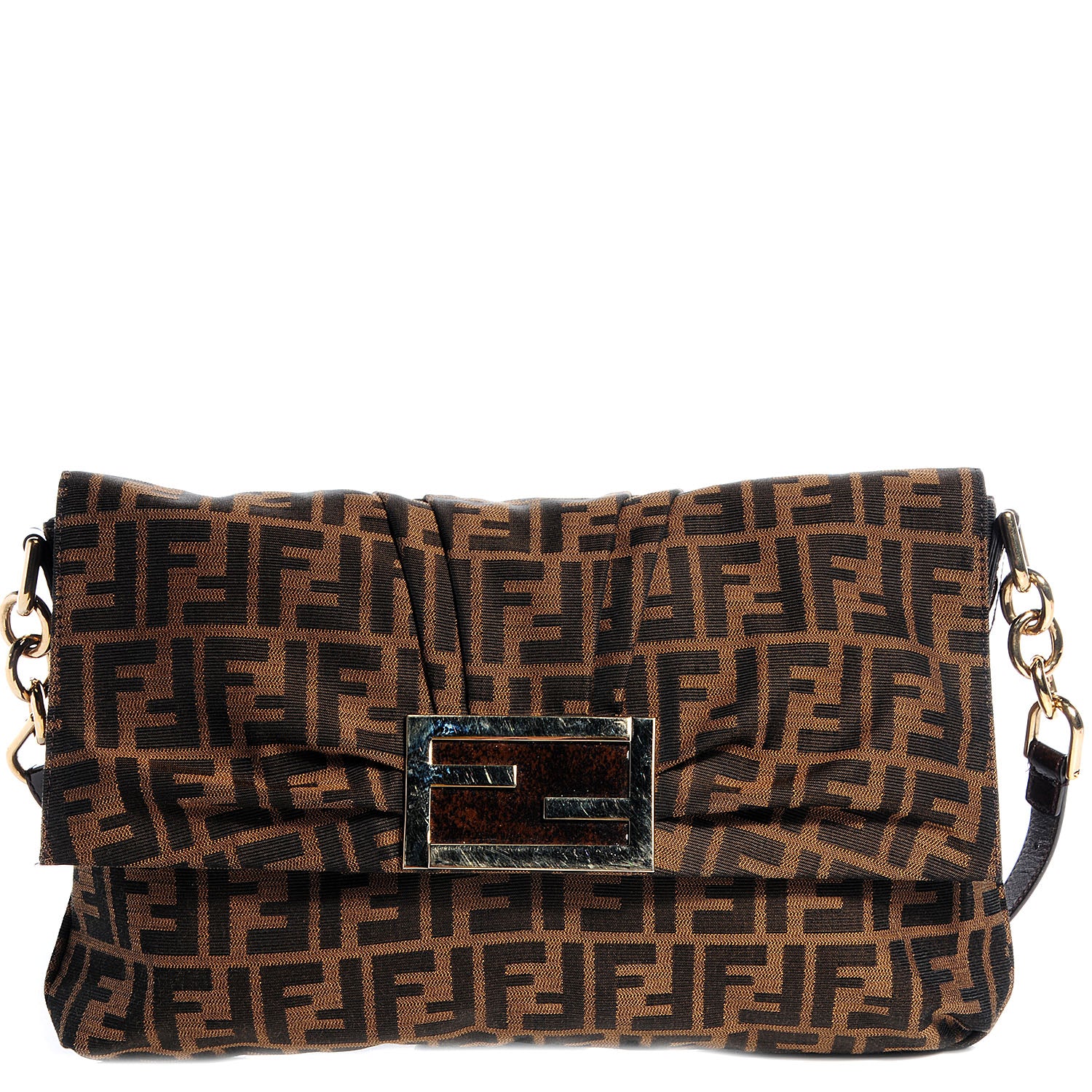 Fendi Zucca Patent Large Mia Shoulder Flap Tobacco 1 of 9