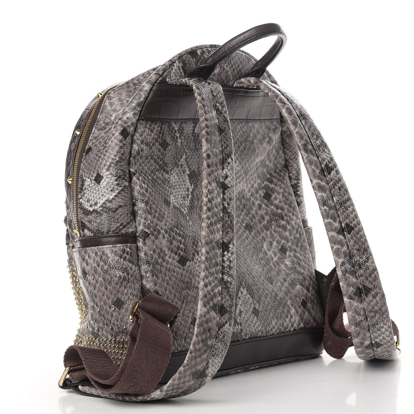 Visetos Snakeskin Printed Studded Small Stark Backpack Light Grey