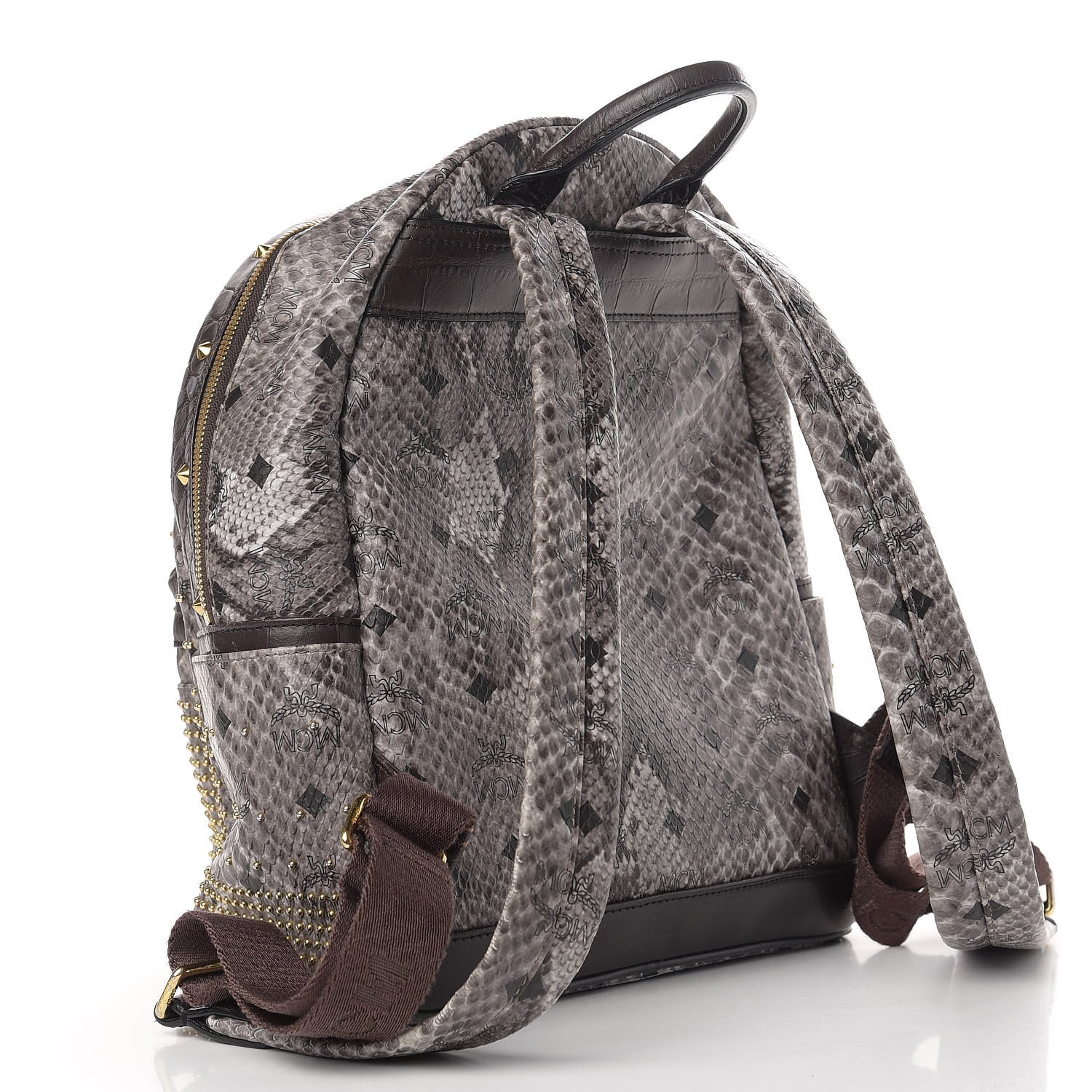 MCM Visetos Snakeskin Printed Studded Small Stark Backpack Light Grey 2 of 13
