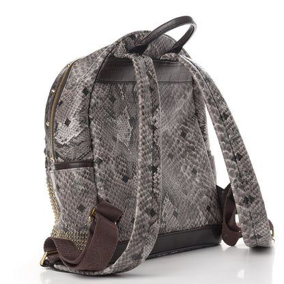 MCM Visetos Snakeskin Printed Studded Small Stark Backpack Light Grey 2 of 13