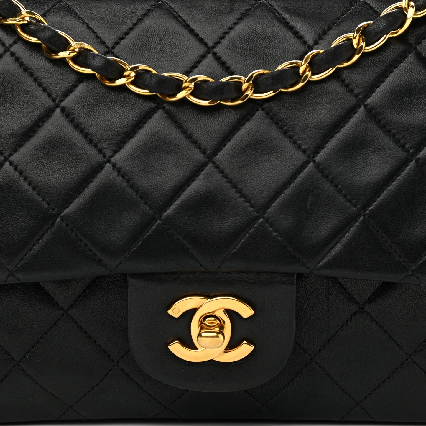 Lambskin Quilted Medium Double Flap Black
