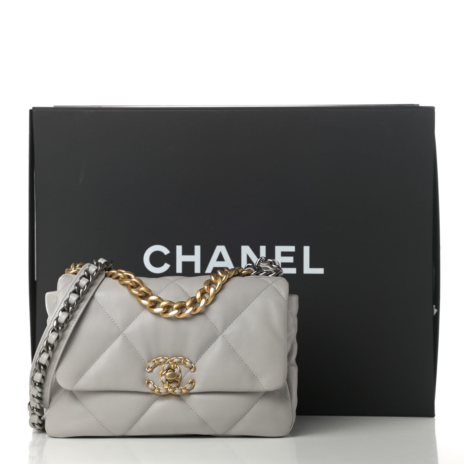 Chanel Lambskin Quilted Medium Chanel 19 Flap Grey 11 of 11