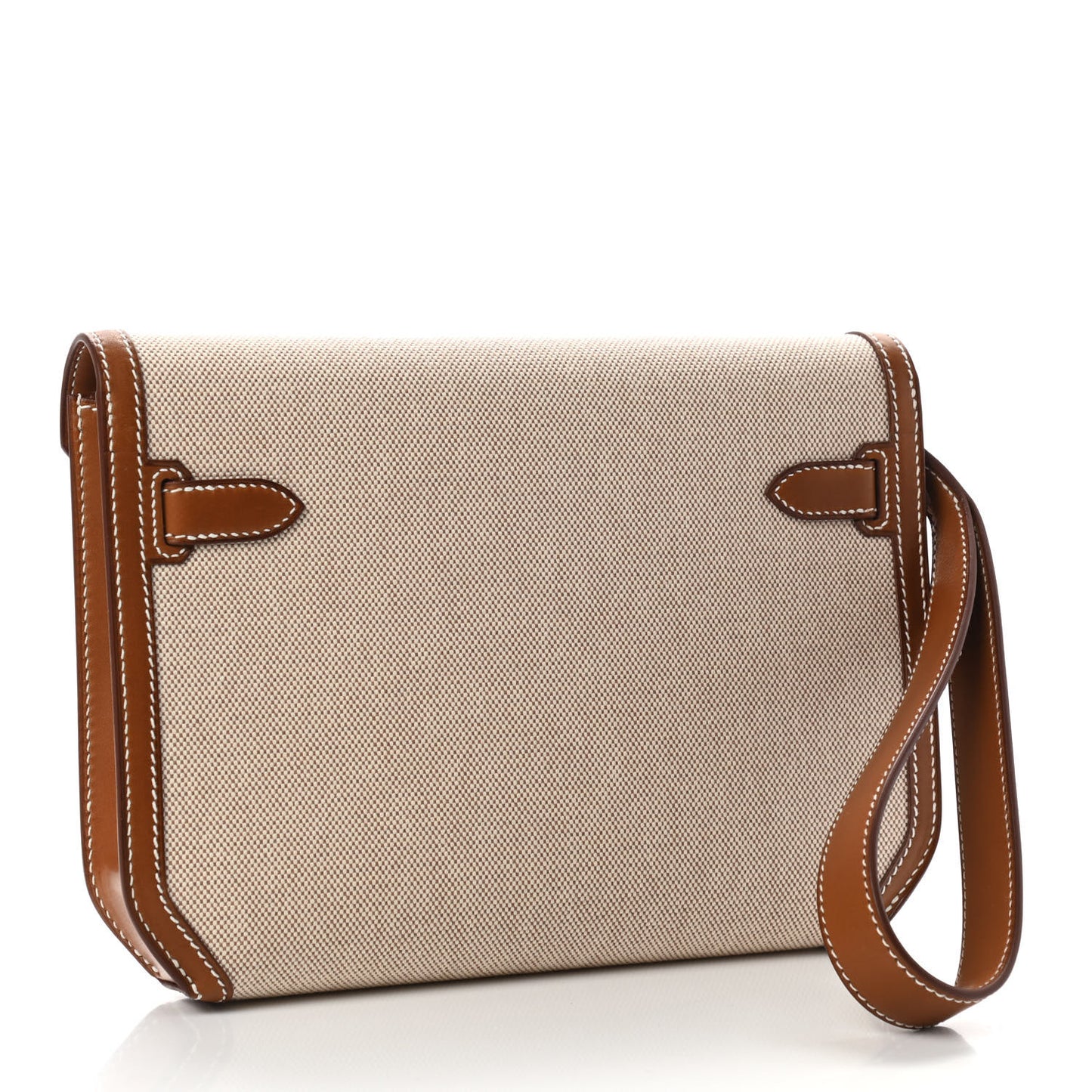 Toile H Barenia Kelly Depeches 25 Pouch Ecru Beige Fauve