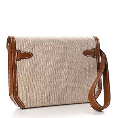 Hermes Toile H Barenia Kelly Depeches 25 Pouch Ecru Beige Fauve 3 of 9