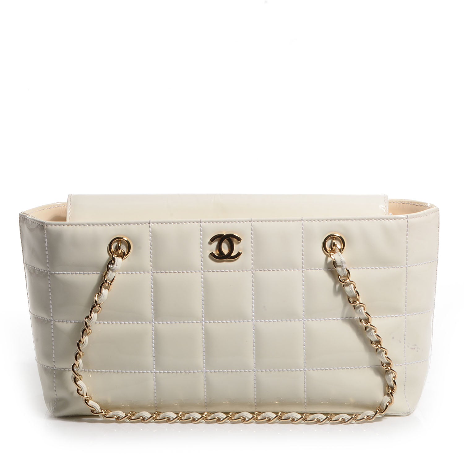 Chanel Patent Chocolate Bar East West Tote White 1 of 8