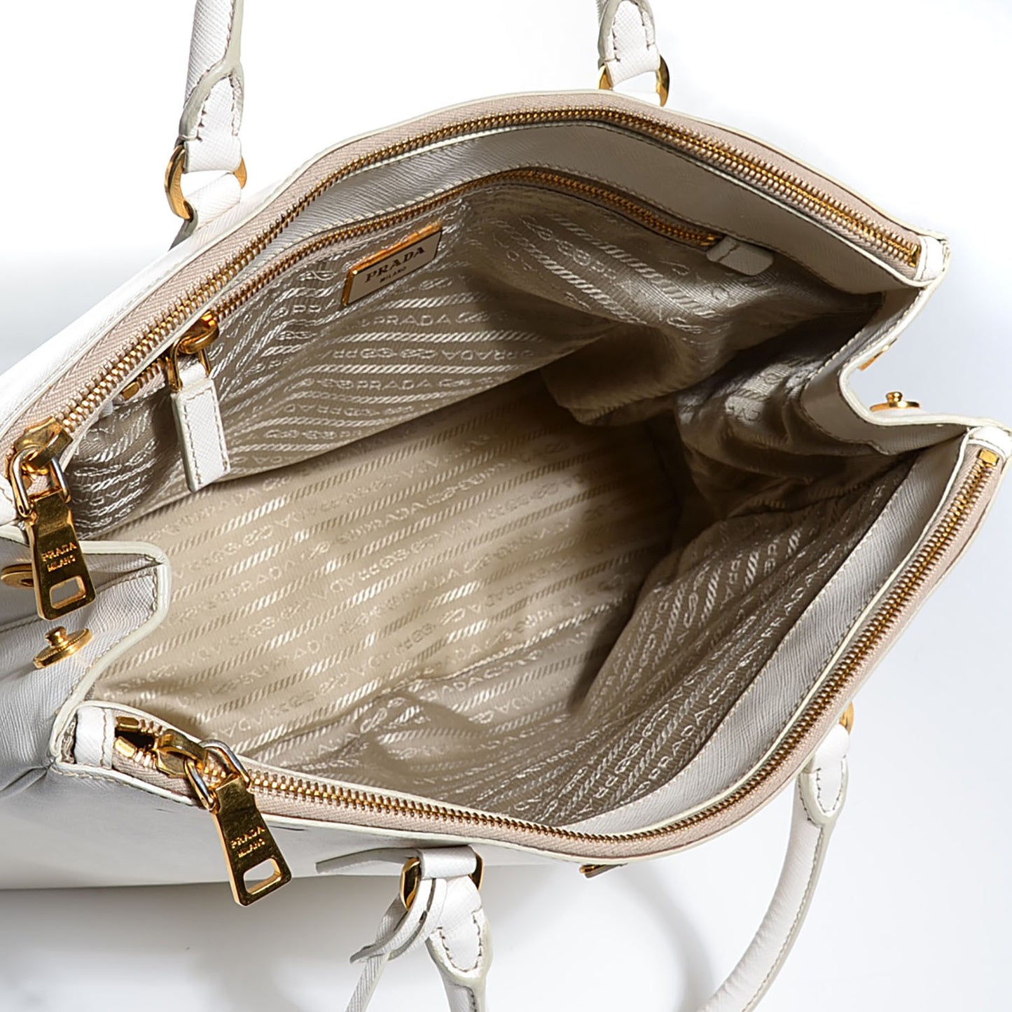 Saffiano Lux Large Double Zip Tote Bianco