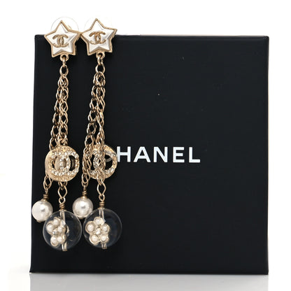 Chanel Crystal Pearl Resin CC Star Dangle Earrings Gold 5 of 5