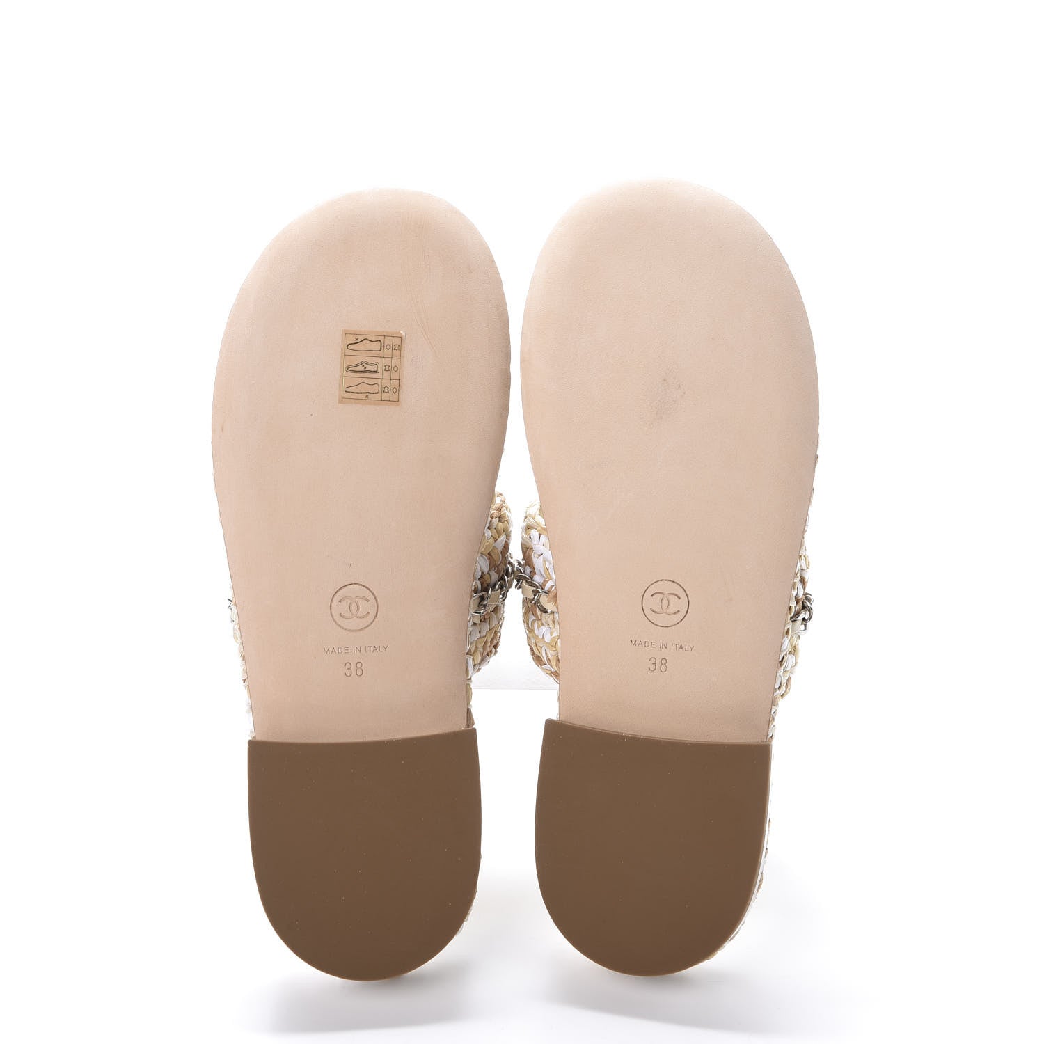 Chanel Raffia Lambskin Sandals 38 Beige White 7 of 10