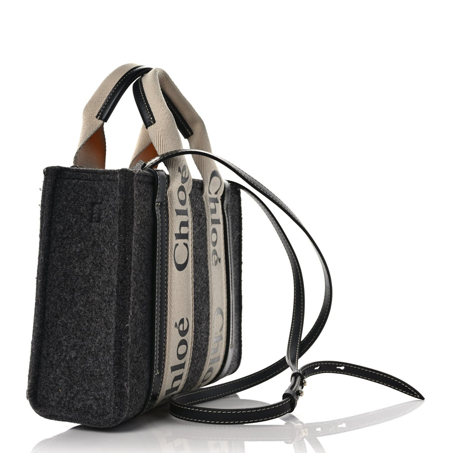 Felt Calfskin Small Woody Ribbon Tote With Strap Cashmere Grey