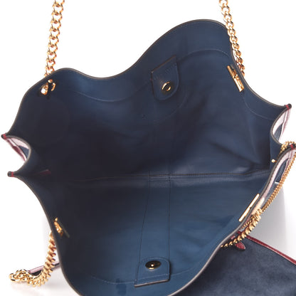 Gucci Suede Calfskin Large Rajah Chain Tote New Blue Romantic Cherry 6 of 10