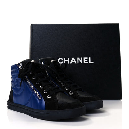 Chanel Calfskin Pearl High Top CC Sneakers 37 Black Blue 7 of 7