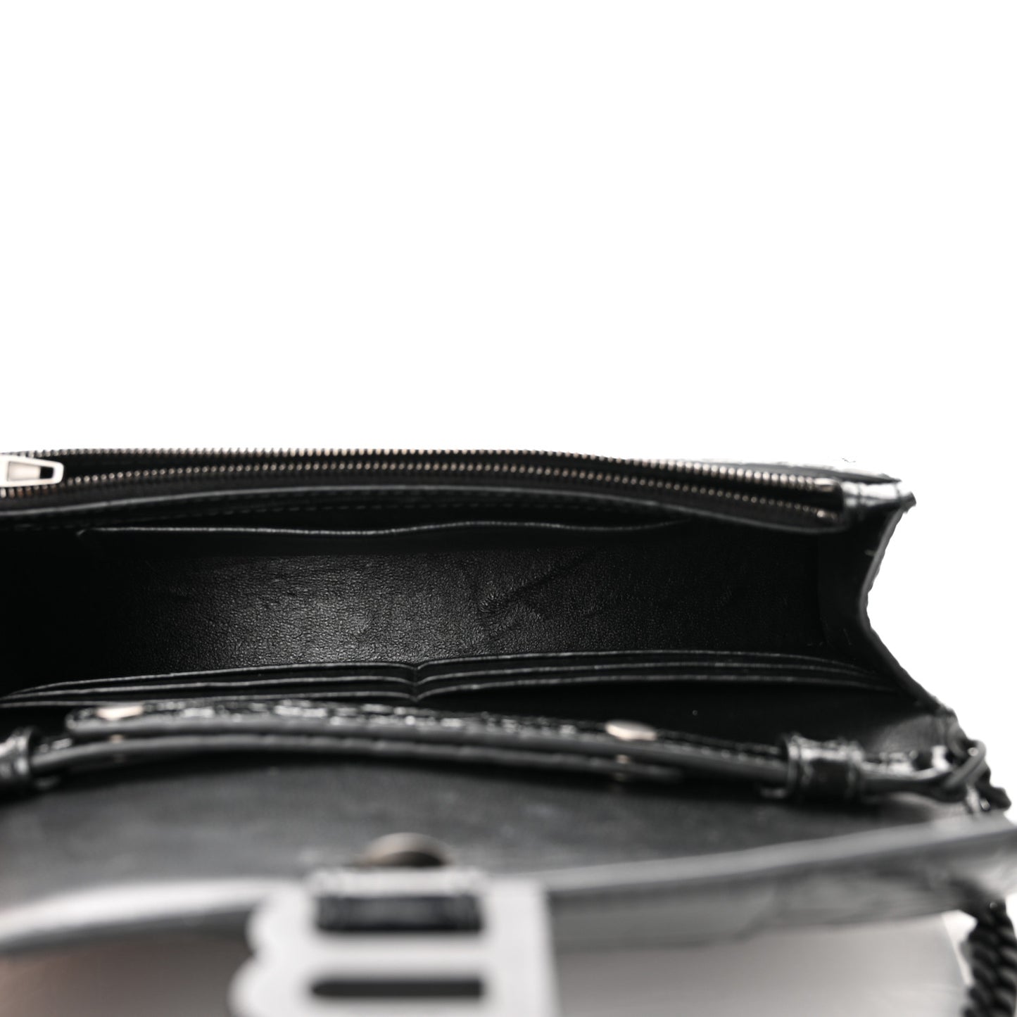 Shiny Calfskin Monochrome Crocodile Embossed Hourglass Chain Bag Black