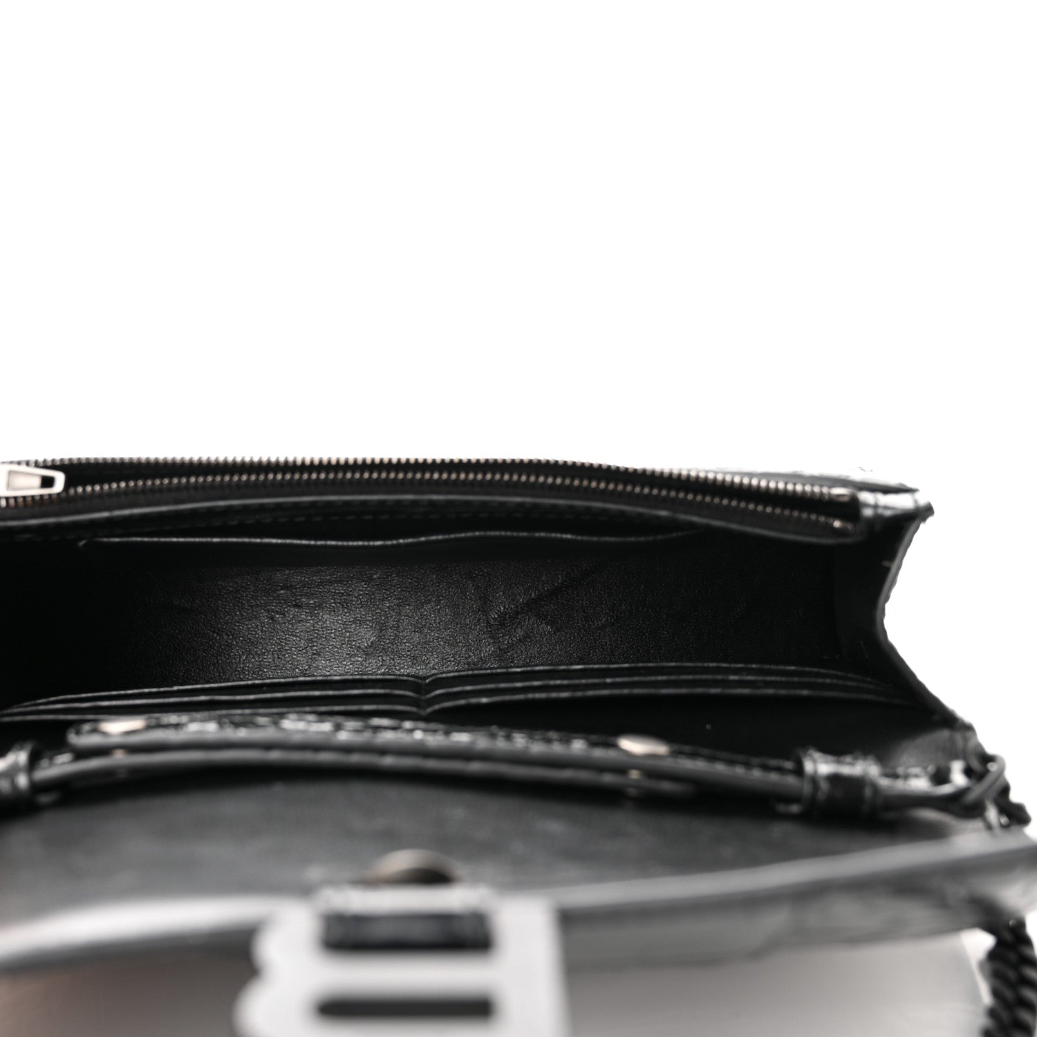 Balenciaga Shiny Calfskin Monochrome Crocodile Embossed Hourglass Chain Bag Black 5 of 9
