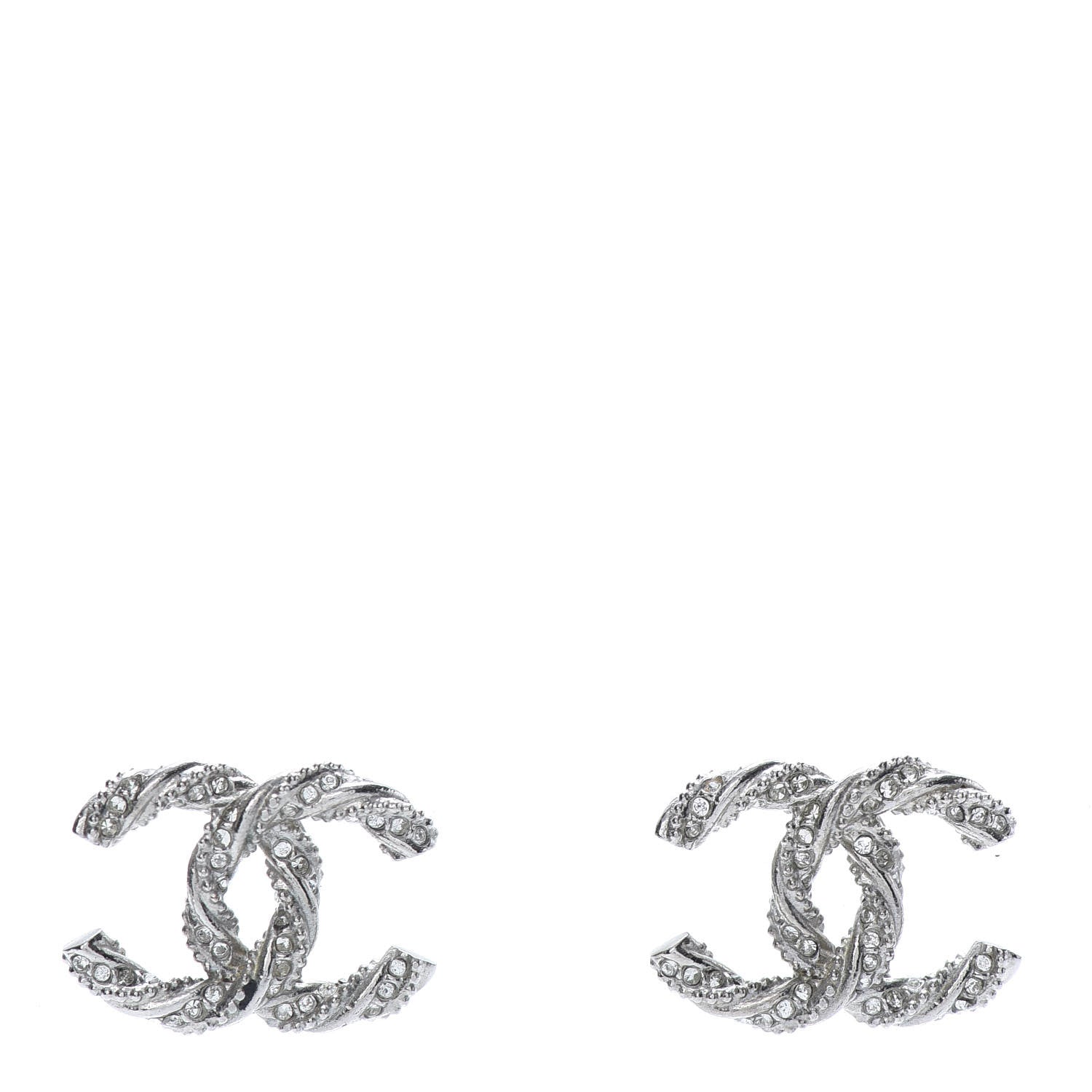 Chanel Crystal CC Twisted Earrings Silver 1 of 5