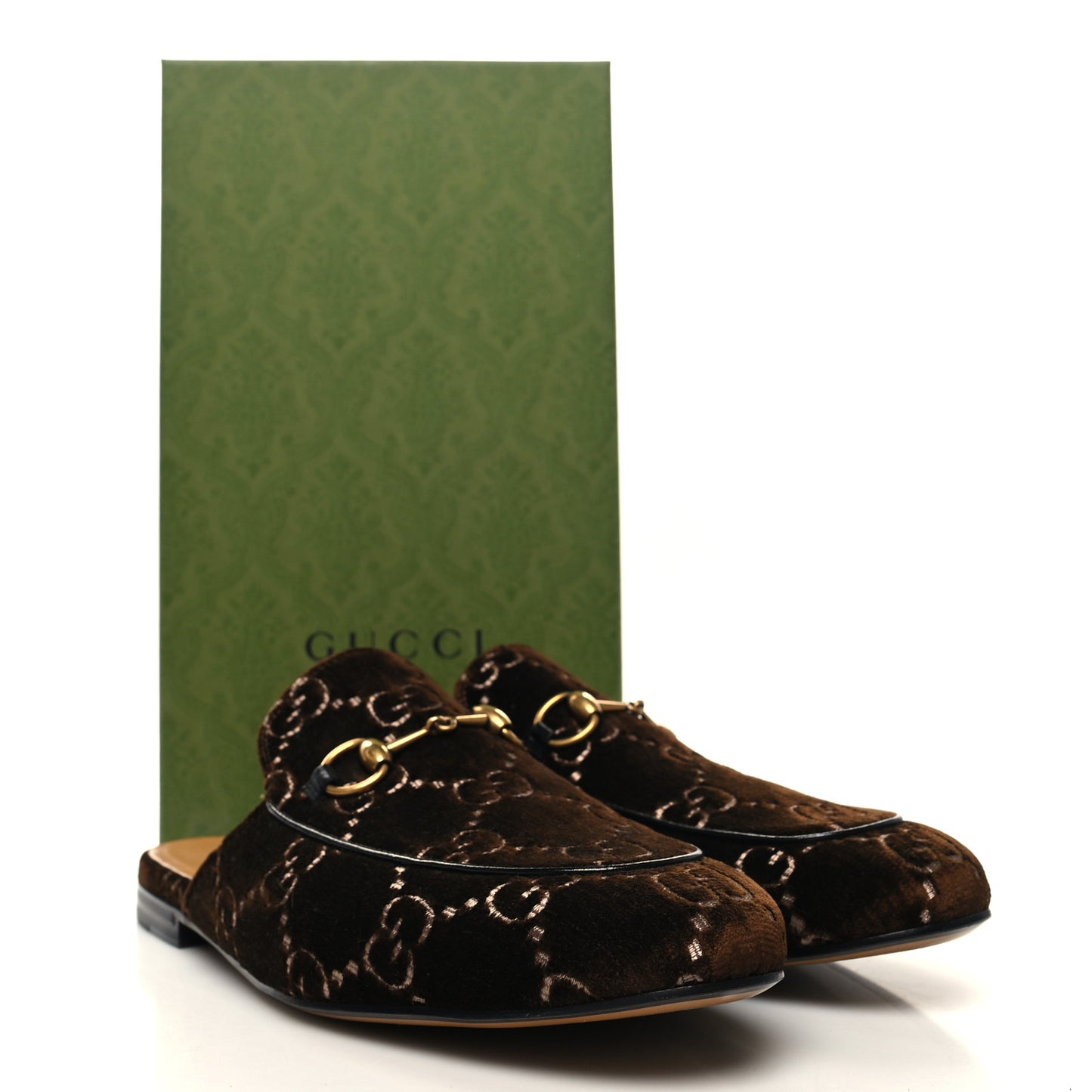 Velvet GG Monogram Mens Princetown Slippers 10 Brown
