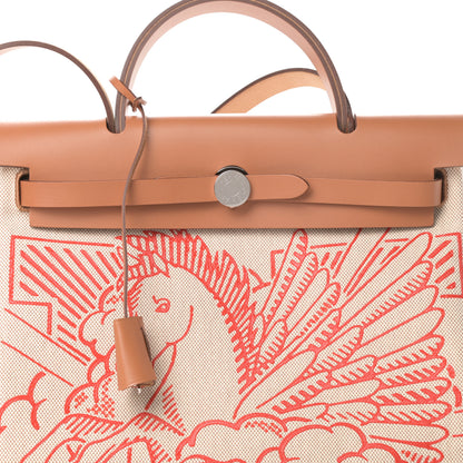 Hermes Vache Hunter Toile Pegase Pop Herbag Zip Retourne 31 PM Capucine Ecru 9 of 12