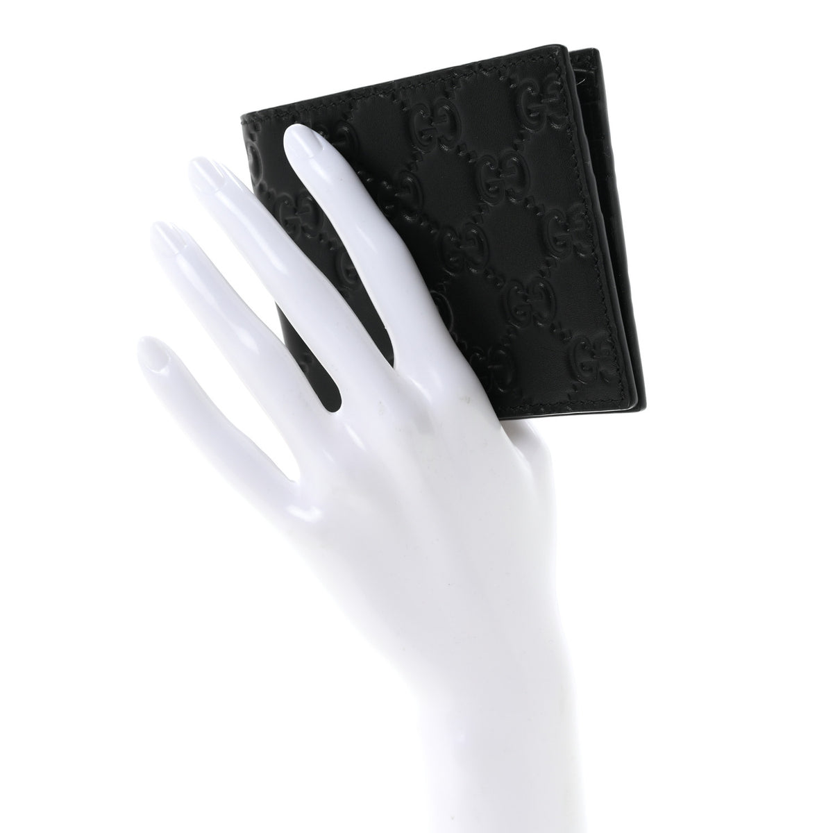 GG Calfskin Embossed Emblem Bi-Fold Wallet Black