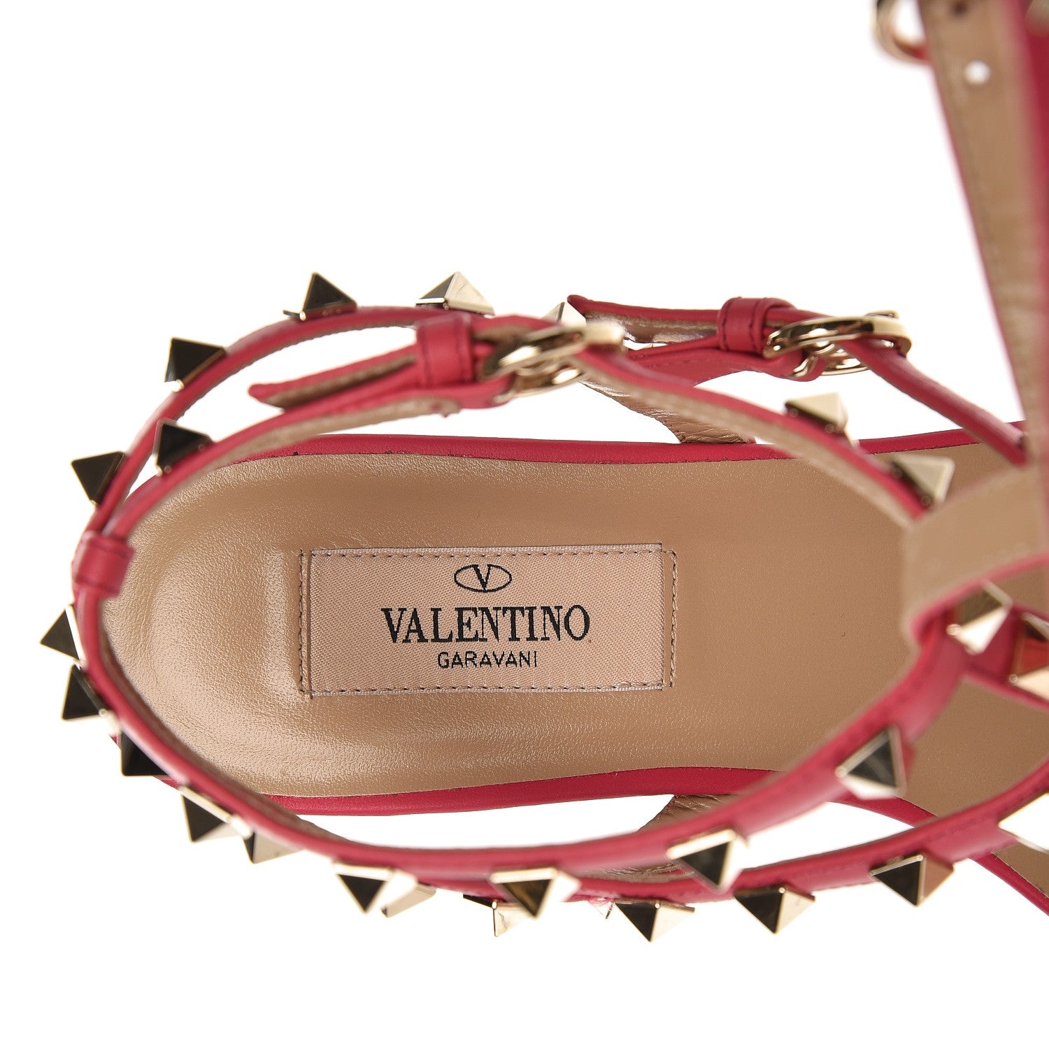 Valentino Garavani Calfskin Nappa Rockstud Ankle Wrap Flat Thong Sandals 37 Fragola 6 of 9