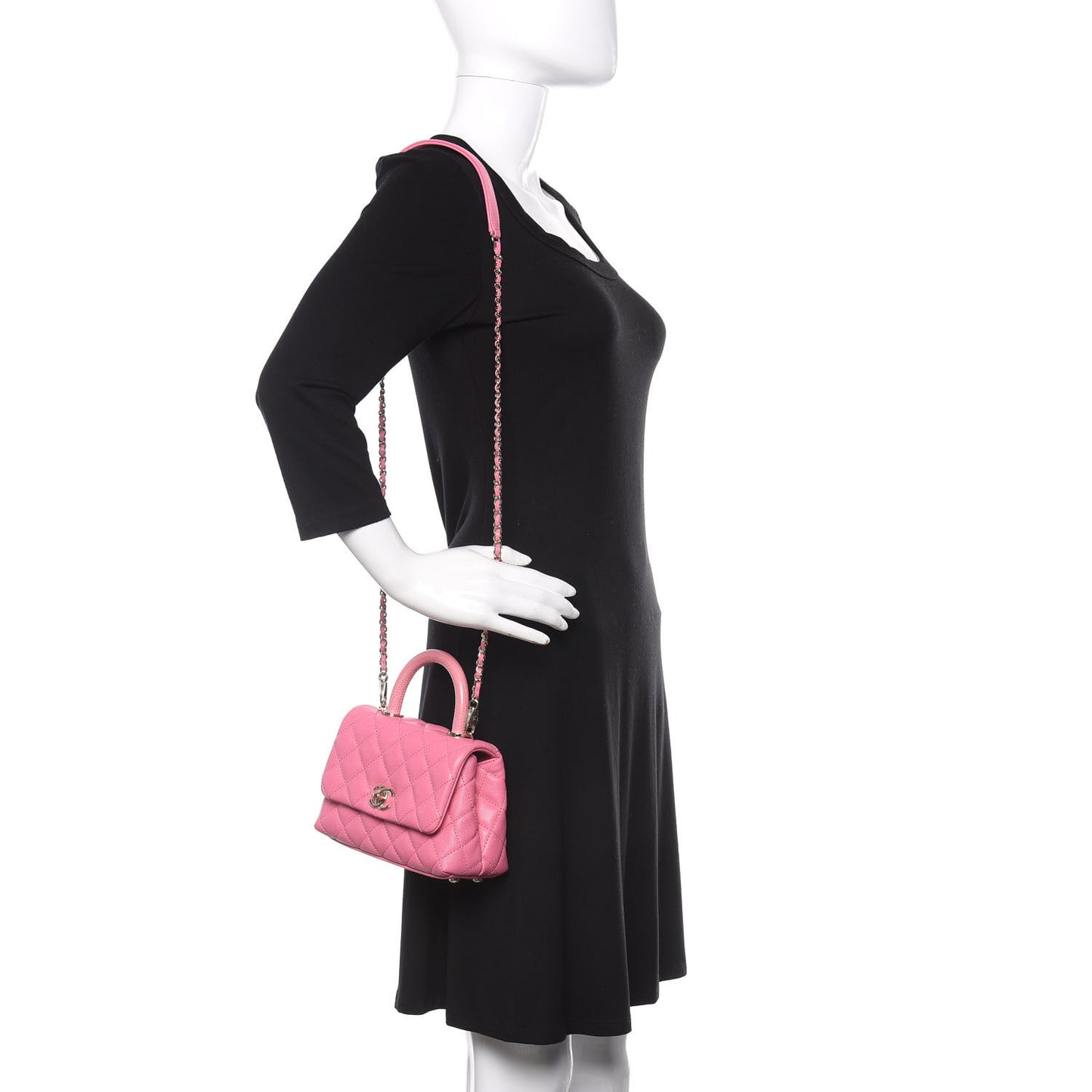 Caviar Quilted Lizard Embossed Extra Mini Coco Handle Flap Pink