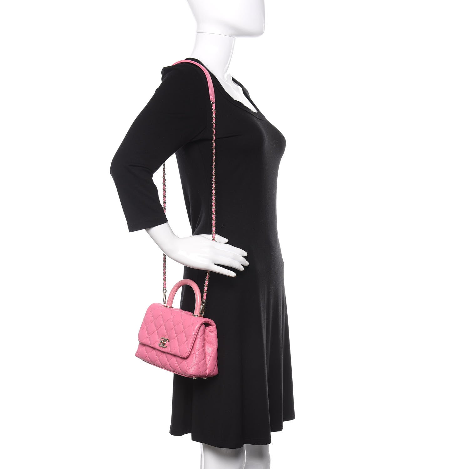Chanel Caviar Quilted Lizard Embossed Extra Mini Coco Handle Flap Pink 2 of 10