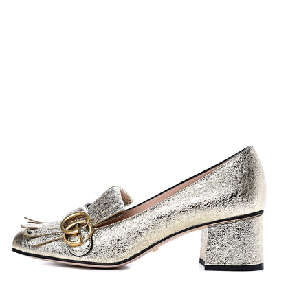 Gucci Galassia GG Marmont Fringe 50mm Loafer Pumps 39 Platino 1 of 11
