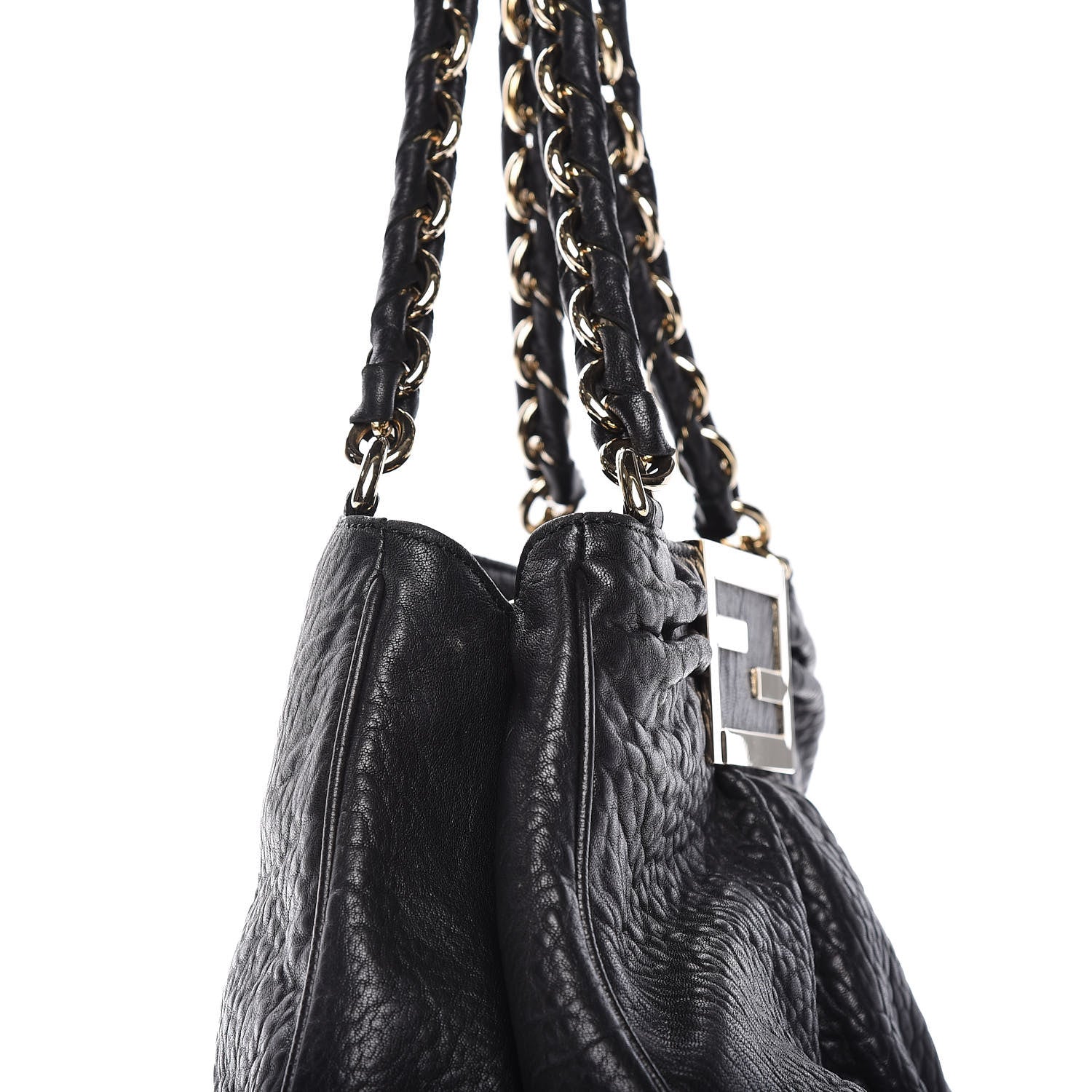 Fendi Crinkled Lambskin Small Mia Tote Black 10 of 12