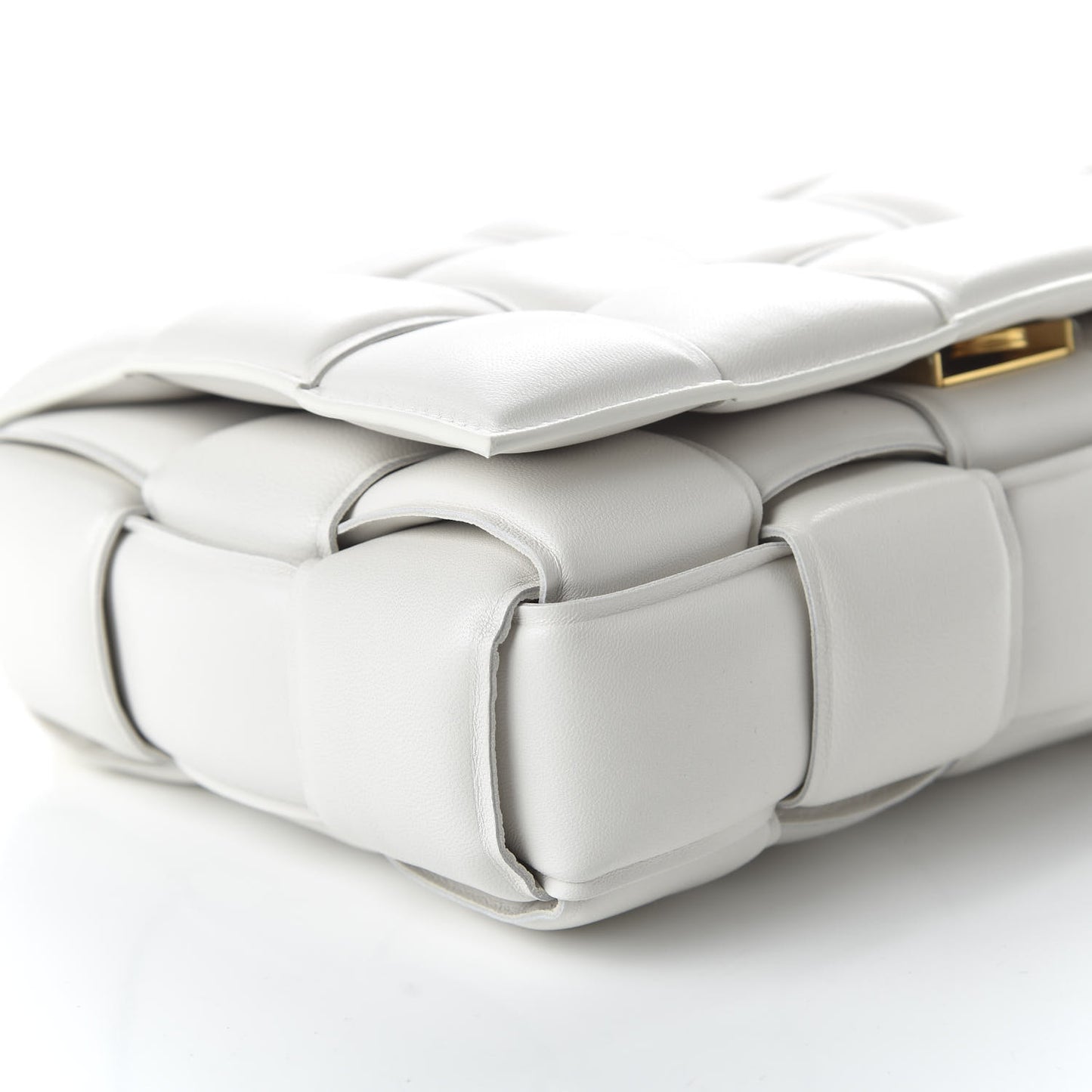 Lambskin Maxi Intreccio Padded Chain Cassette Crossbody Bag White