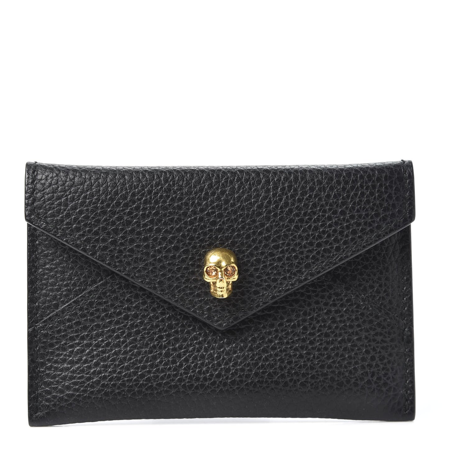 Calfskin Skull Envelope Card Holder Black