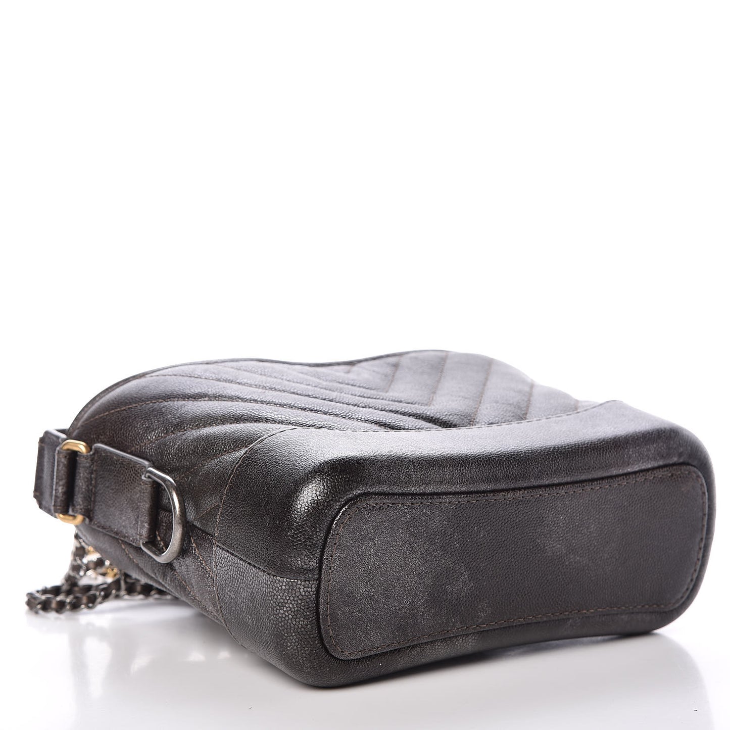 Metallic Grained Goatskin Chevron Quilted Small Gabrielle Hobo Dark Silver Gold