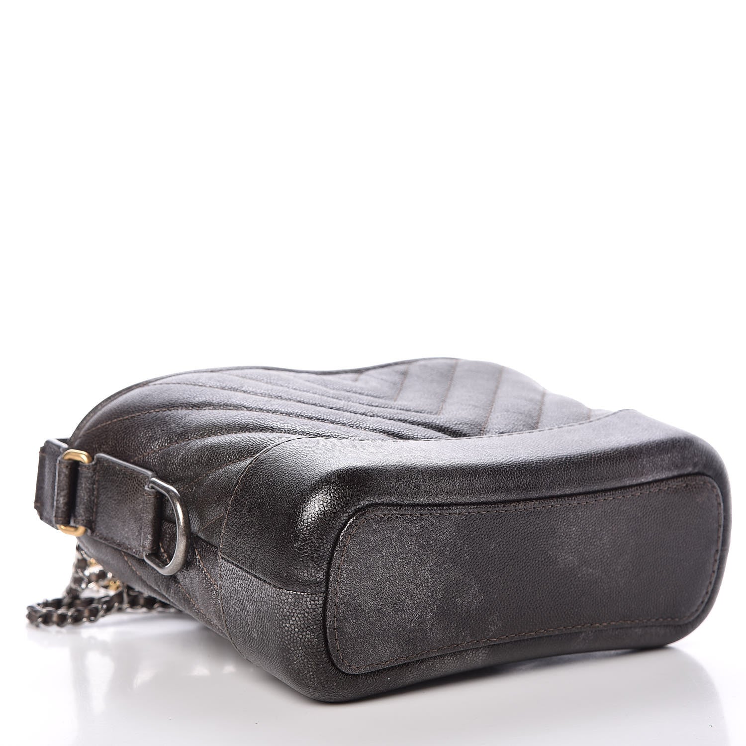 Chanel Metallic Grained Goatskin Chevron Quilted Small Gabrielle Hobo Dark Silver Gold 4 of 10