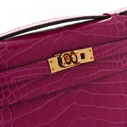 Hermes Shiny Alligator Kelly Pochette Rose Scheherazade 13 of 14
