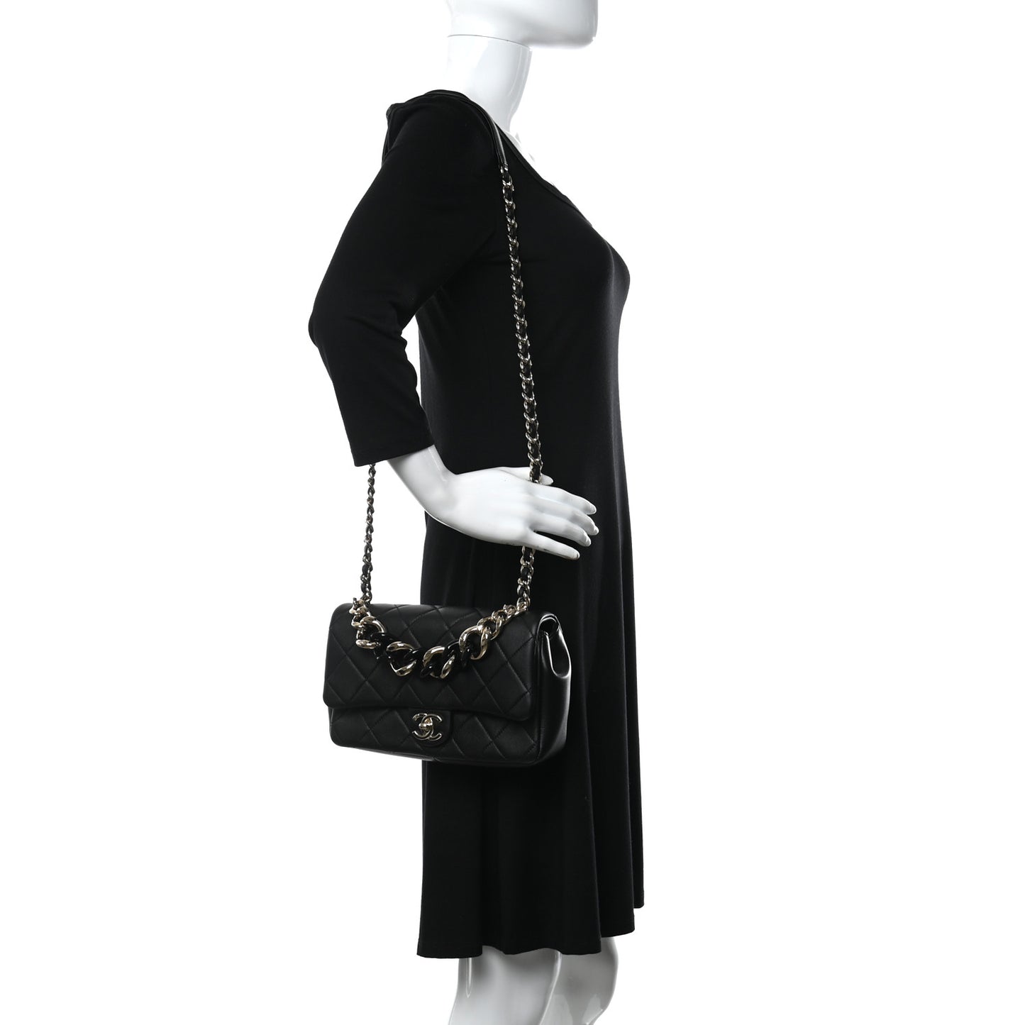 Lambskin Quilted Resin Bi-Color Chain Flap Bag Black