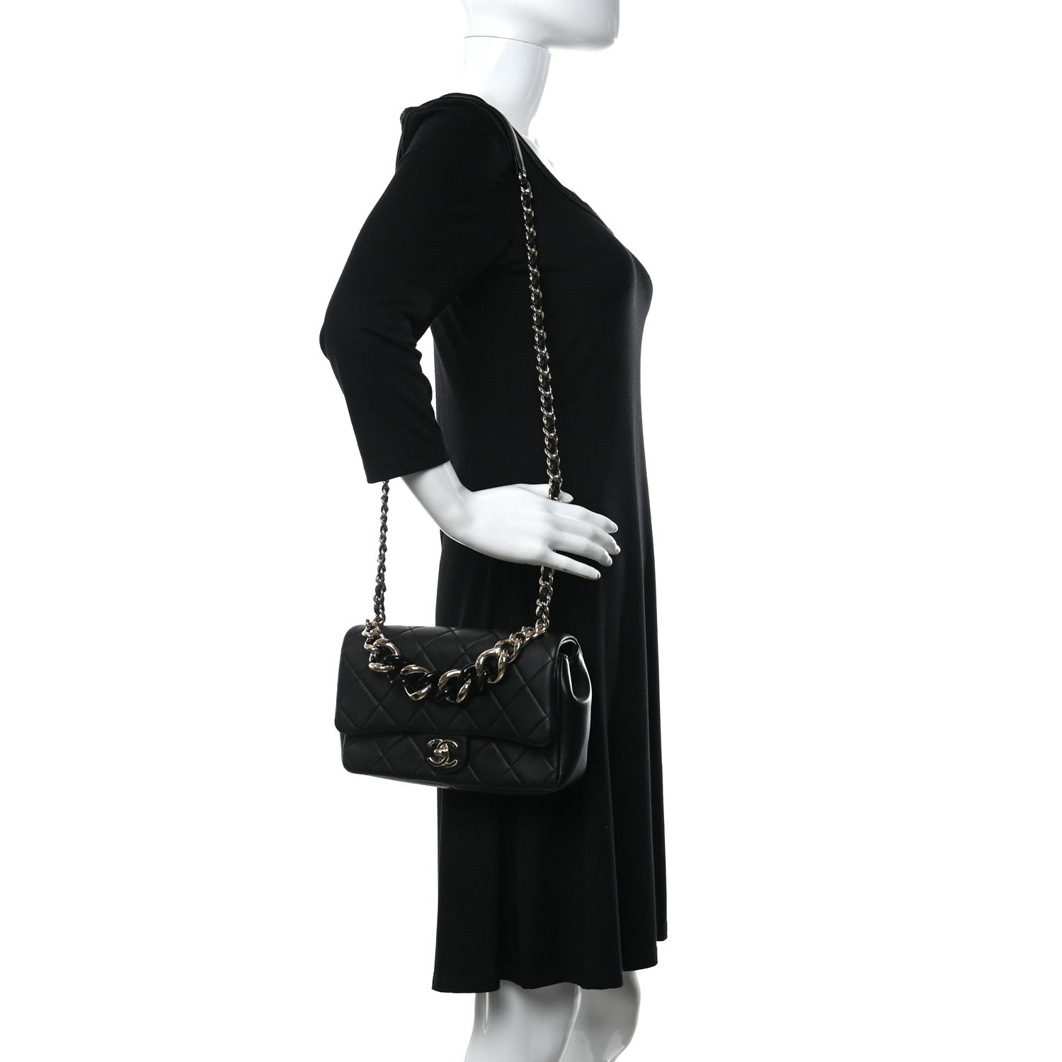 Chanel Lambskin Quilted Resin Bi-Color Chain Flap Bag Black 2 of 11