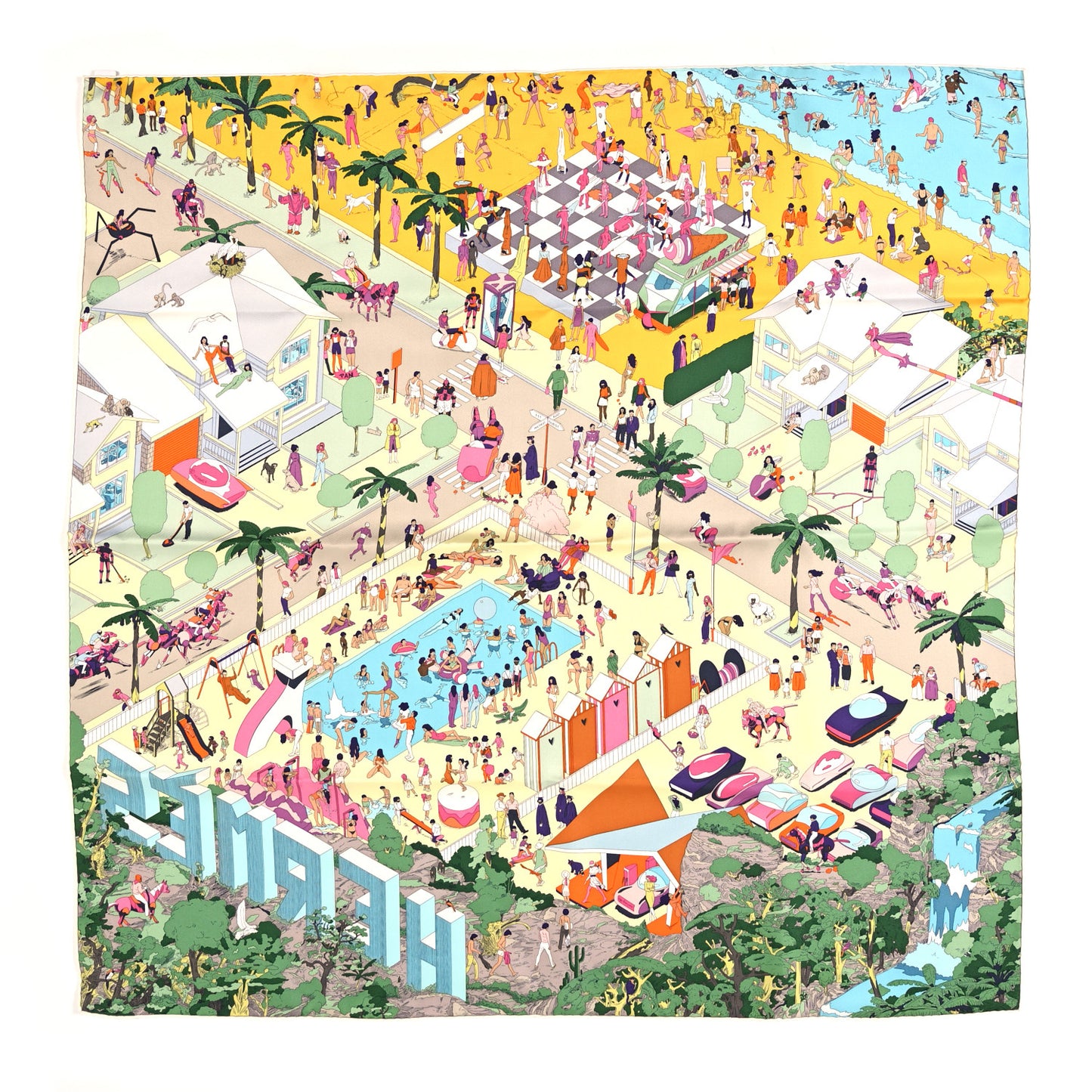 Silk On The Beach Scarf 90 Jaune Soleil Vert Multicolor