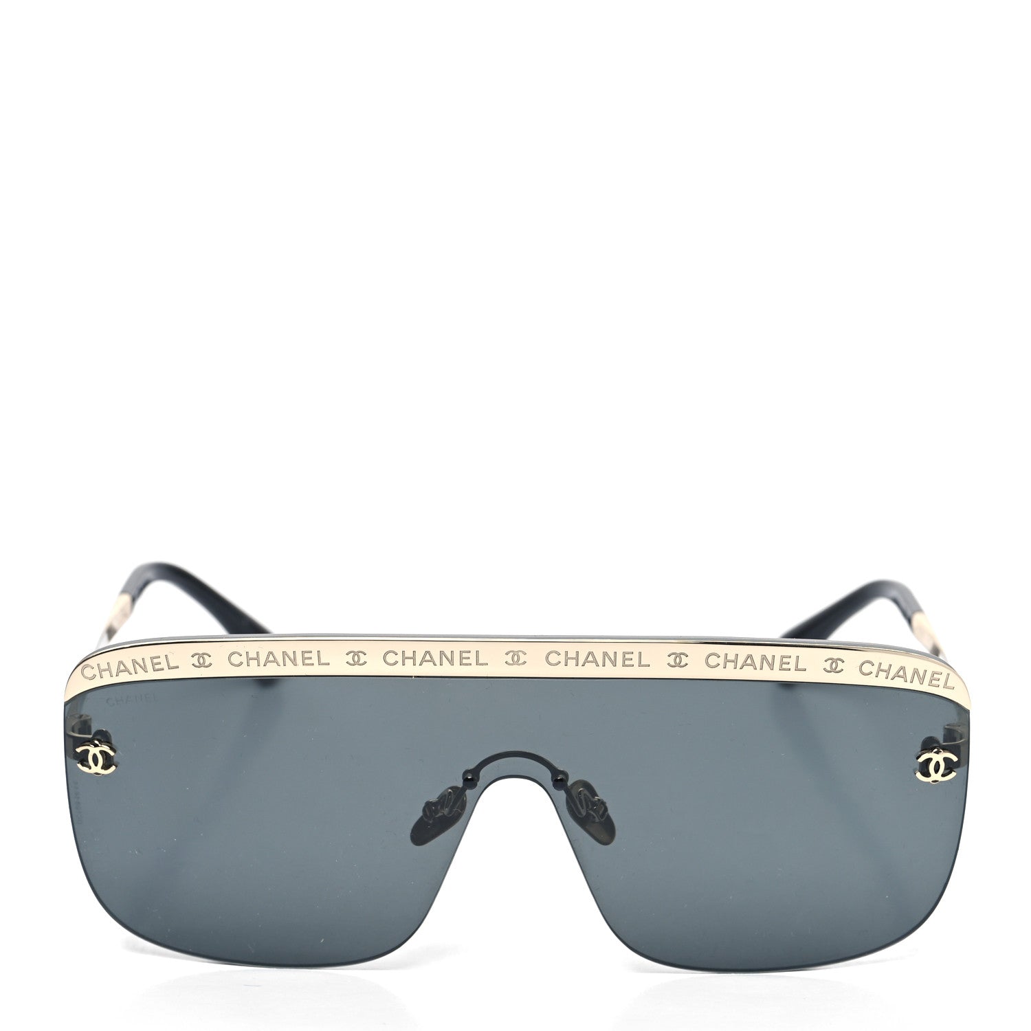 Chanel Metal Shield Sunglasses Gold Grey 2 of 7