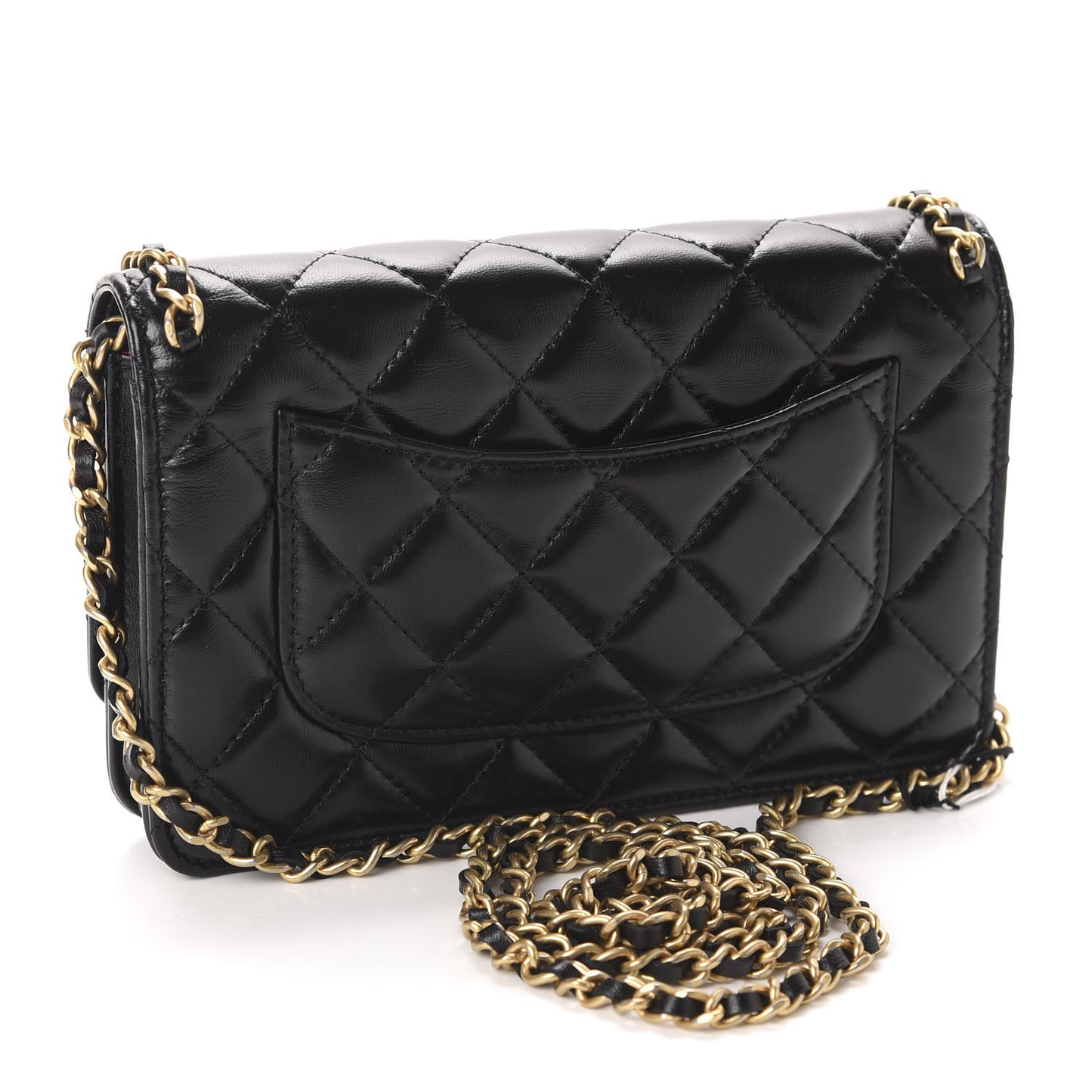 Lambskin Quilted Running Chain Wallet On Chain WOC Black
