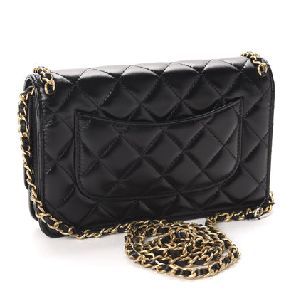 Chanel Lambskin Quilted Running Chain Wallet On Chain WOC Black 3 of 13